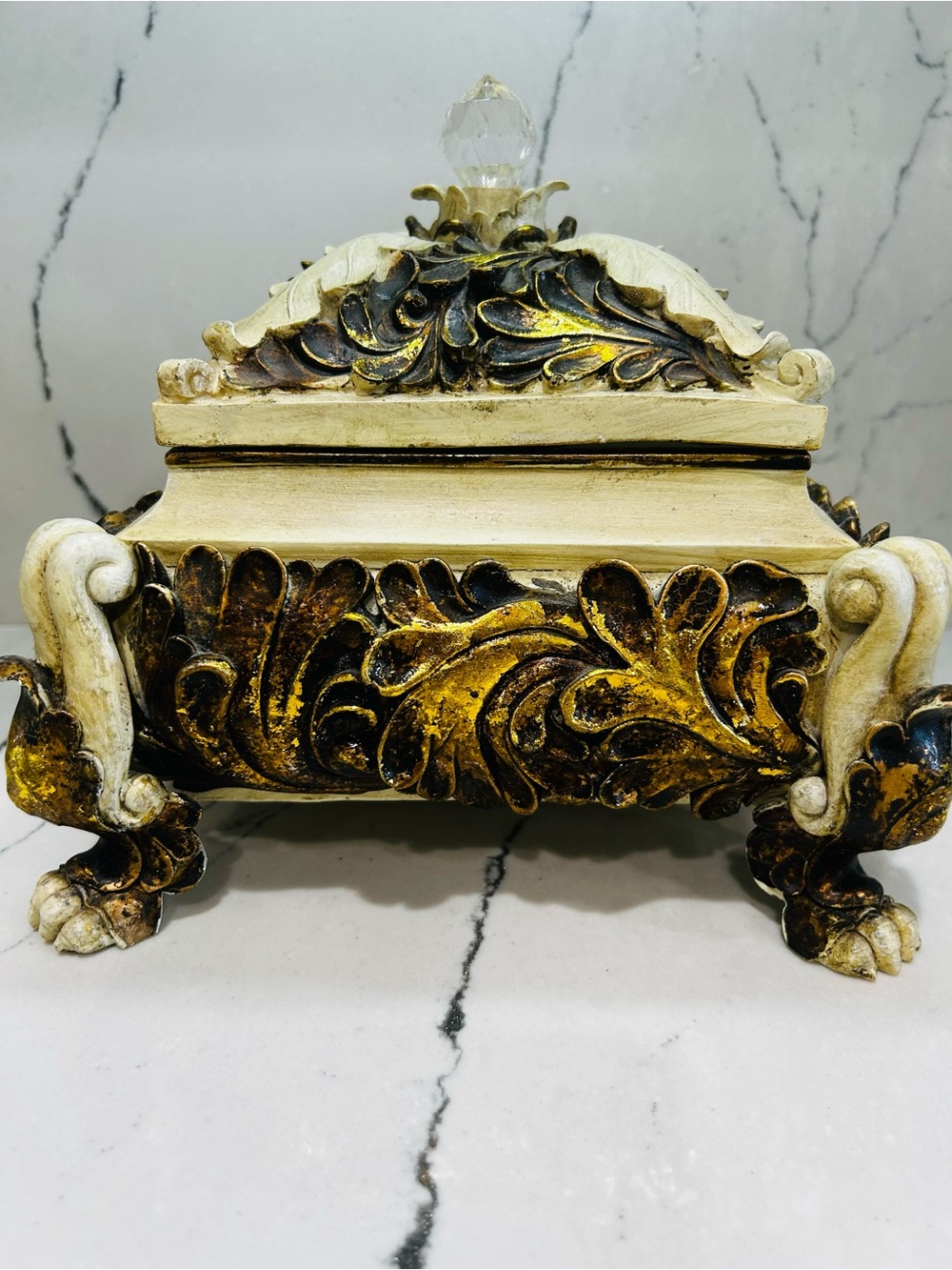 Ornate Decorative Jewelry Box in Gold and Cream